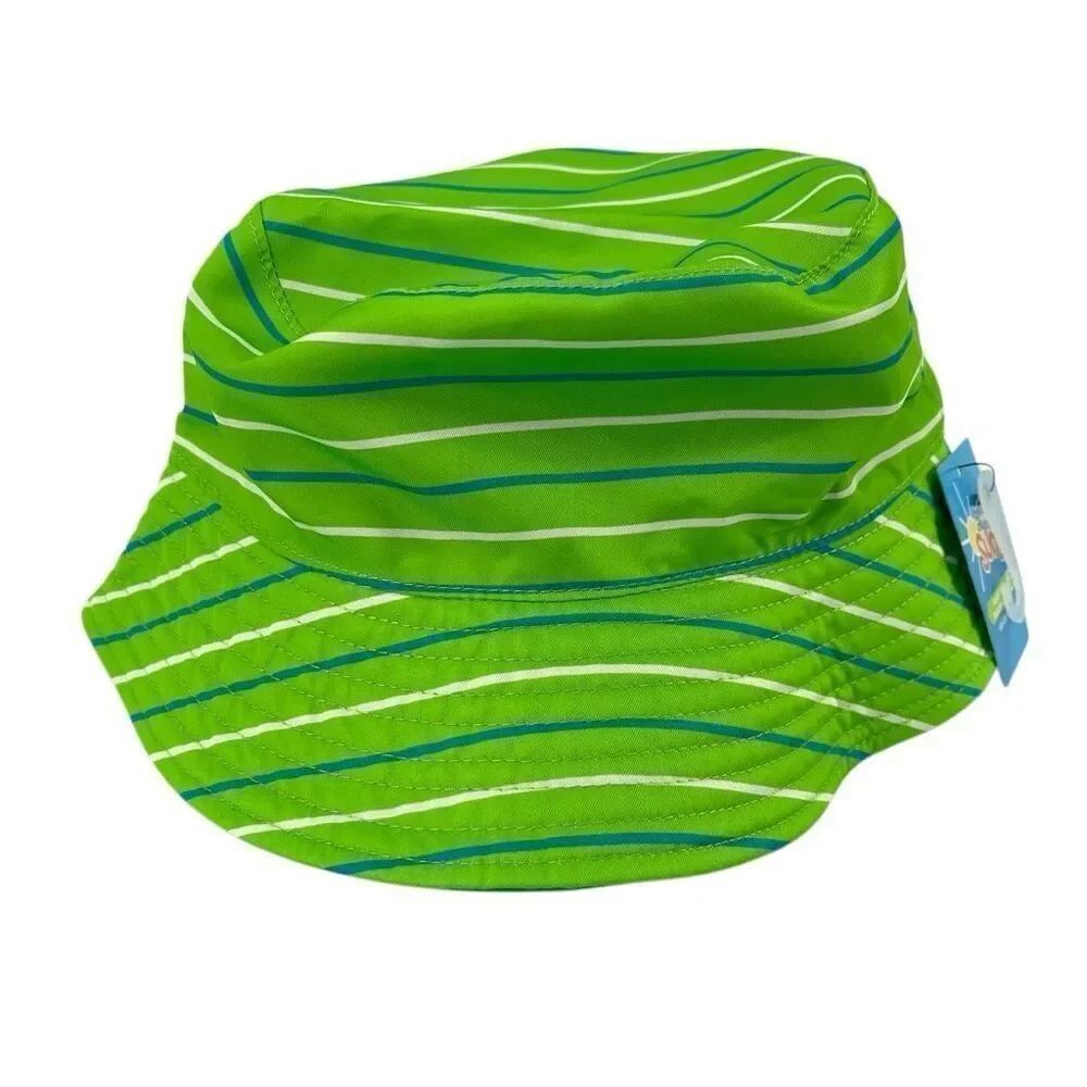 Bring On The Sun Toddler Reversible Bucket Hat- Striped Green Blue OSFM, UPF 50+